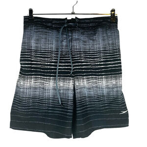 Speedo Mens Sz Medium Swim Trunks Lined Black Stripes Pockets